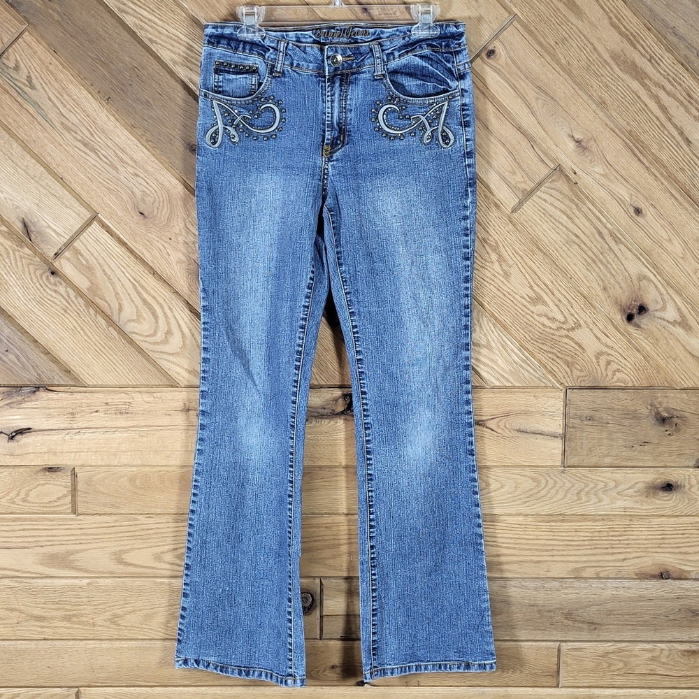 Daniel Jeans Bootcut Jeans Women 9-10 Blue Embellished Studded Ramie